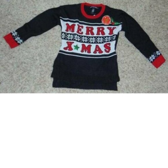 Womens Ugly Christmas Sweater Light Up Black XL Merry X-Mas Long Sleeve Crew - Picture 2 of 4
